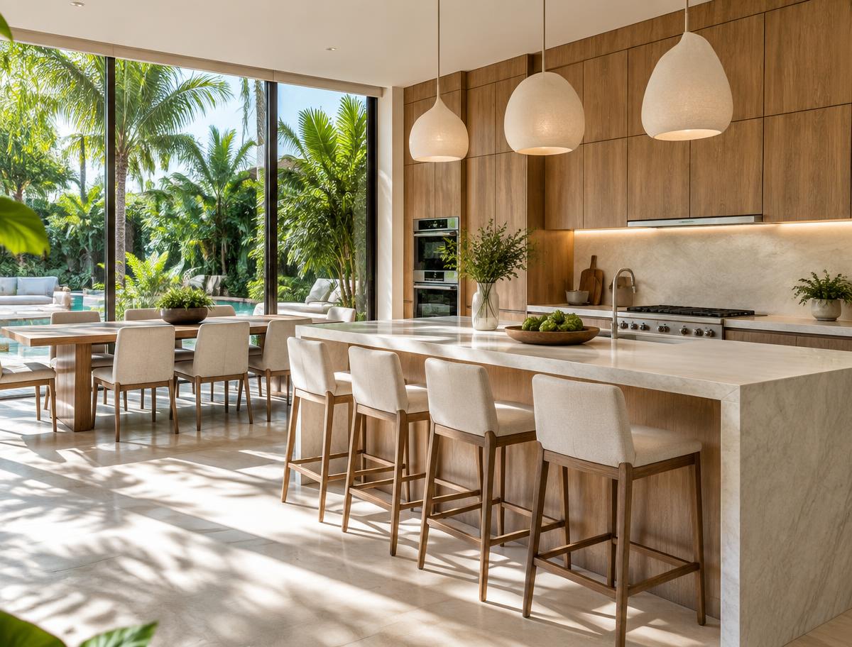 Cocina luminosa con vista al jardín